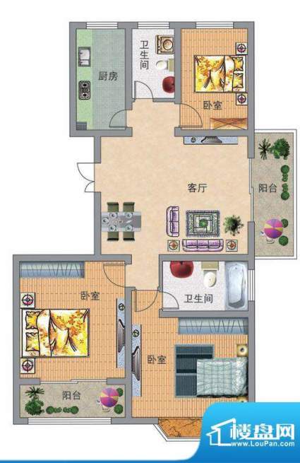 东华丽景花园A3户型面积:127.00平米