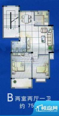 北海新城户型图 2室面积:75.00平米