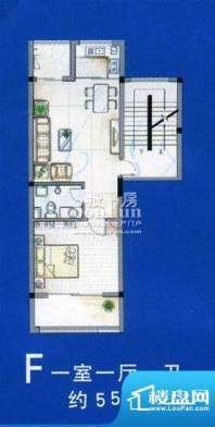 北海新城户型图 1室面积:55.00平米