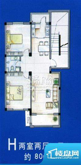 北海新城户型图 2室面积:80.00平米