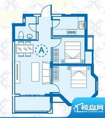 东海城A户型图 2室2面积:77.00平米