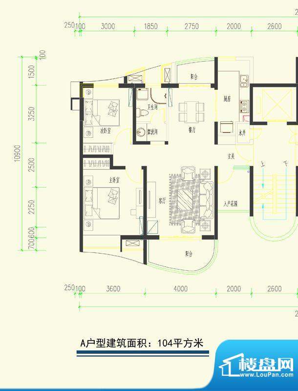 华凯江海庭A户型 2室面积:104.00平米