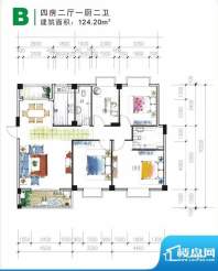 鑫泰嘉园B户型 4室2面积:124.20平米