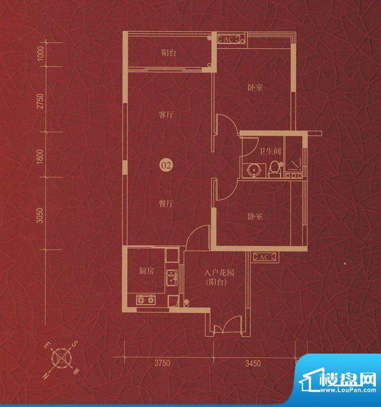 星汇金沙G7栋02户型面积:93.00平米