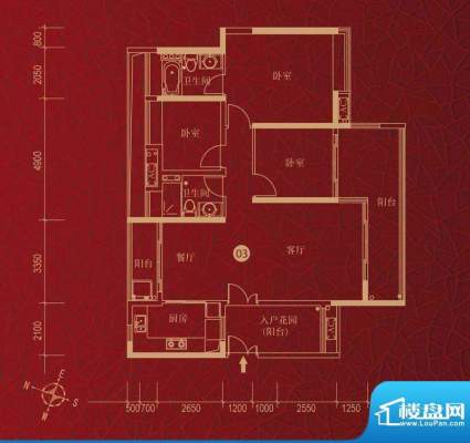 星汇金沙G1栋03户型面积:130.00平米