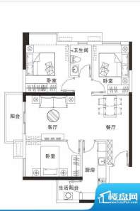 阅景花园E户型 3室2面积:84.80平米