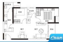 阅景花园F户型 2室2面积:63.68平米