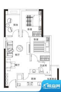 阅景花园A户型 2室2面积:64.70平米