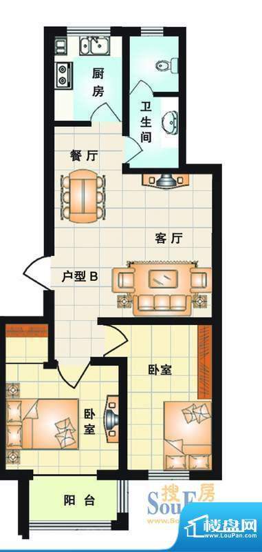 东陌堂新区26号楼B户面积:72.93平米