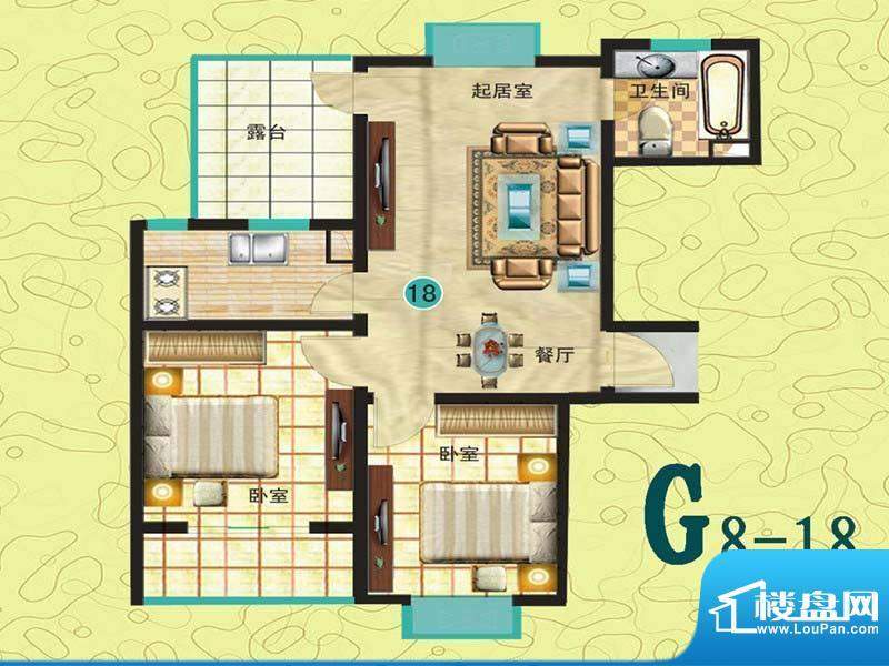 观海绿岛G8-18户型图面积:75.98平米