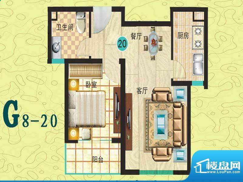 观海绿岛G8-20户型图面积:56.89平米