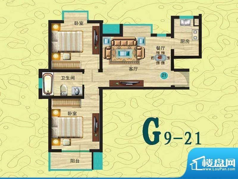 观海绿岛G9-21户型图面积:65.76平米