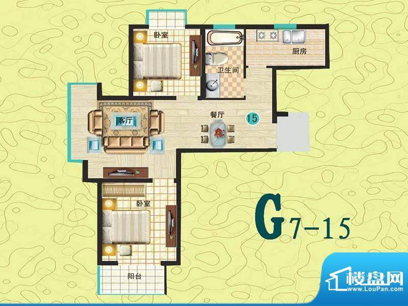 观海绿岛G7-15户型图面积:75.38平米