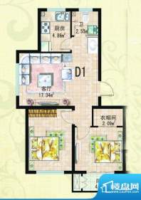 湖光豪景D1户型图 2面积:69.66平米