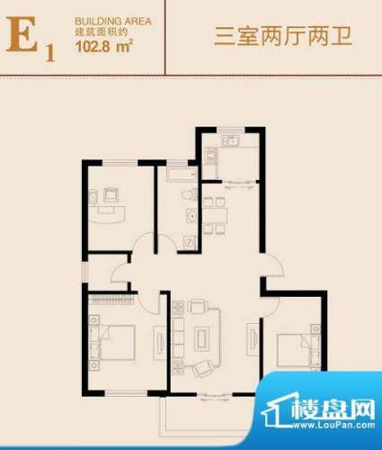 新桥国际佳苑E1户型面积:102.80平米