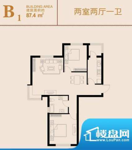 新桥国际佳苑B1户型面积:87.40平米