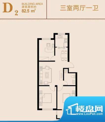 新桥国际佳苑D2户型面积:82.50平米