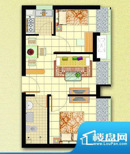 东方国际C户型图 2室面积:48.44平米