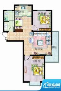 天颐郦城户型C-1 2室面积:96.19平米