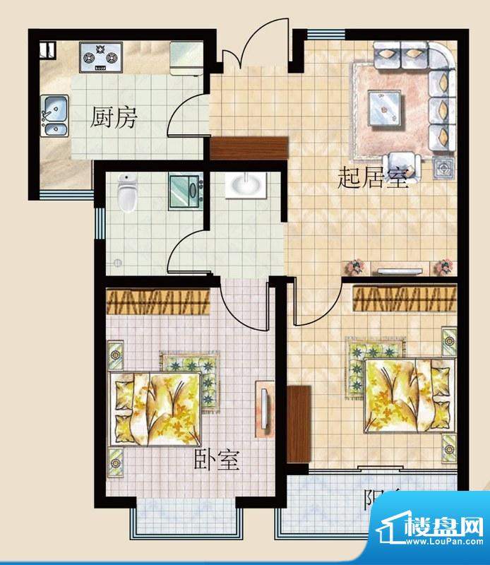 天颐郦城户型a-2 2室面积:67.00平米