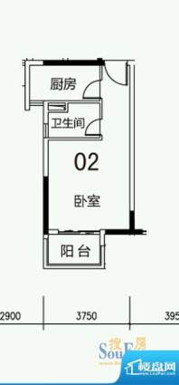 科城山庄B25栋02户型面积:39.00平米