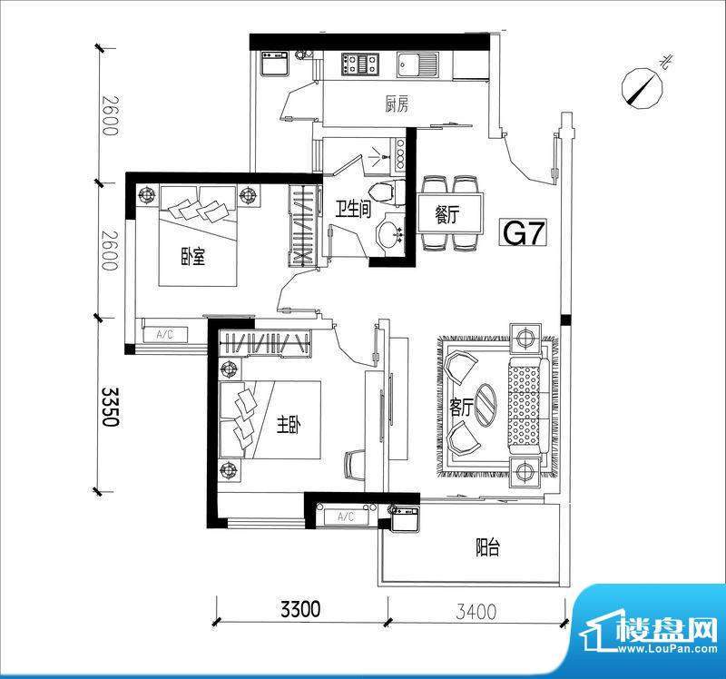 君华香柏广场G7 2室面积:78.12平米