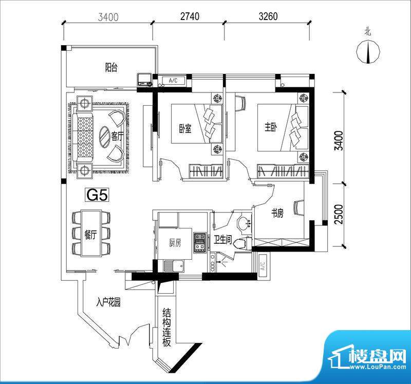 君华香柏广场G5 3室面积:89.72平米