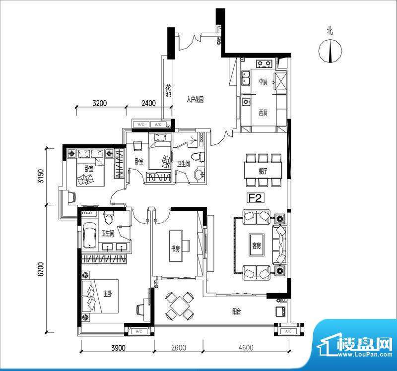 君华香柏广场F2 4室面积:159.17平米