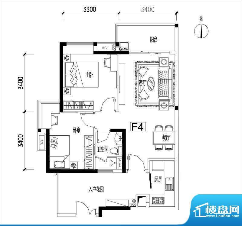 君华香柏广场F4 2室面积:78.06平米