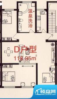 三缘温泉花园D户型图面积:118.95平米