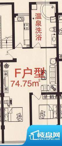 三缘温泉花园F户型图面积:74.75平米