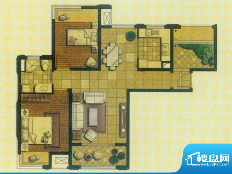 御景龙庭A1户型 2室面积:92.00平米