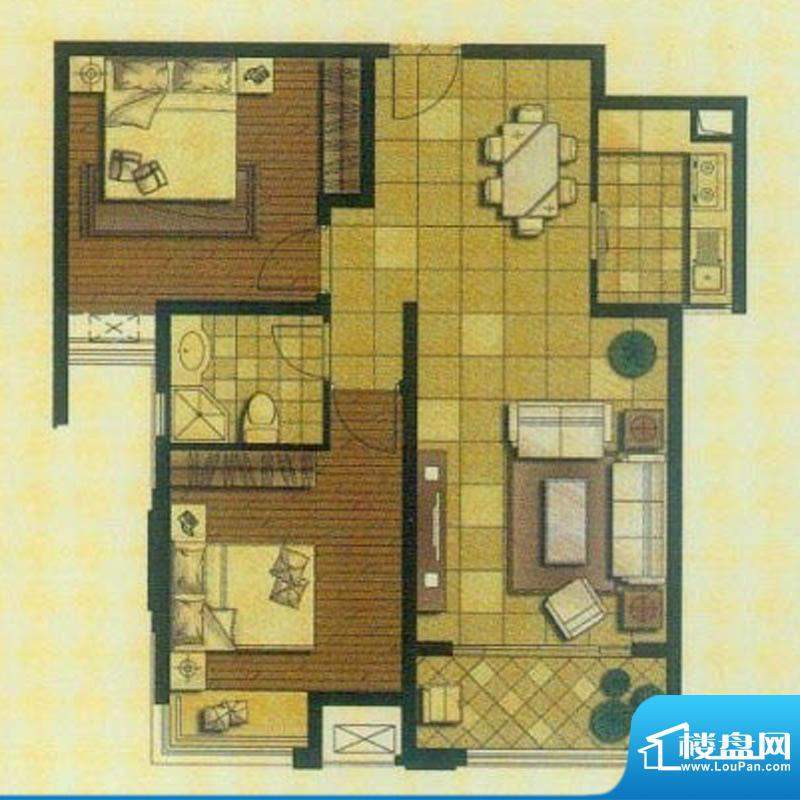 御景龙庭A2户型 2室面积:90.00平米