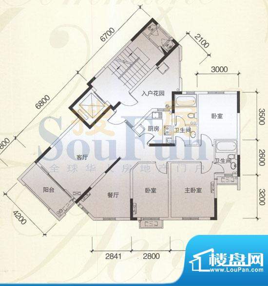 风神公社3C户型 3室面积:135.00平米