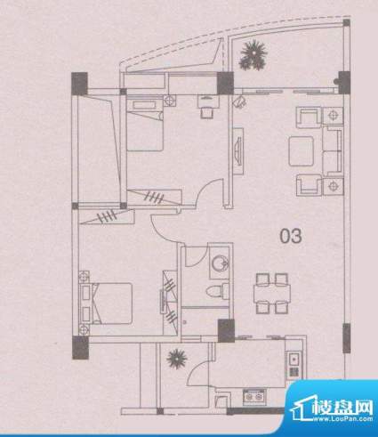 云峰花园四期4栋03户面积:85.00平米