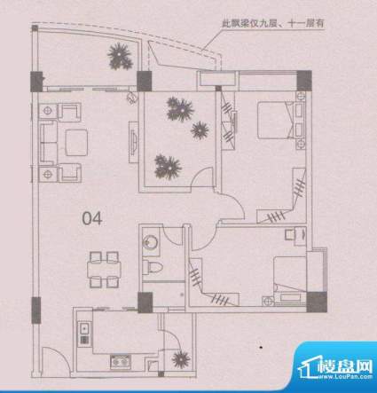 云峰花园四期4栋04户面积:94.00平米