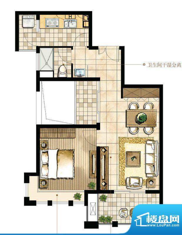 尼德兰花园71平B1户面积:71.00平米