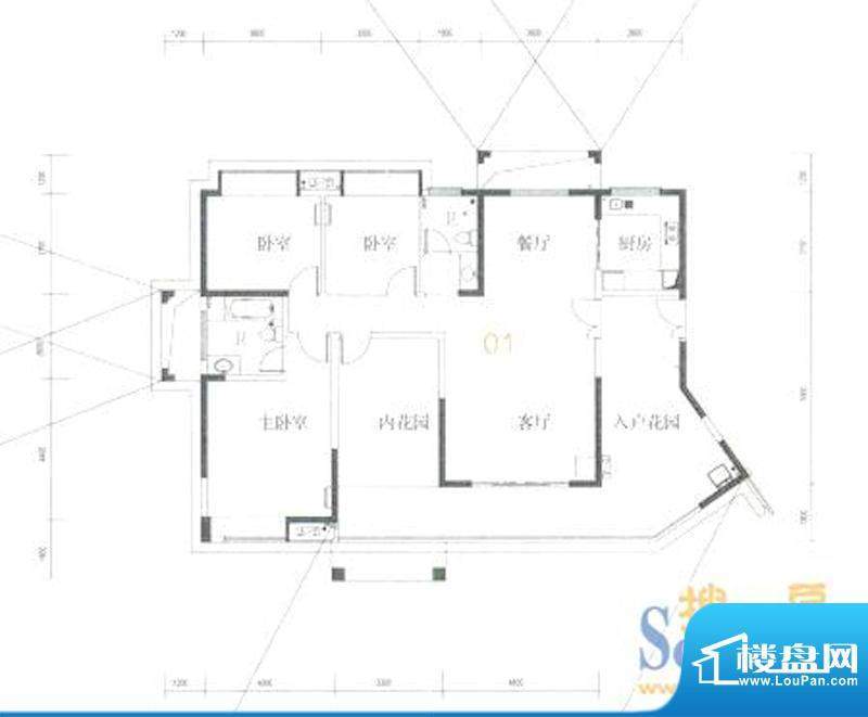 深业城9栋标准层01户面积:170.00平米