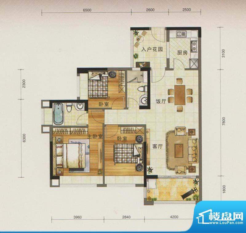 保利花城阳光三房11面积:112.00平米