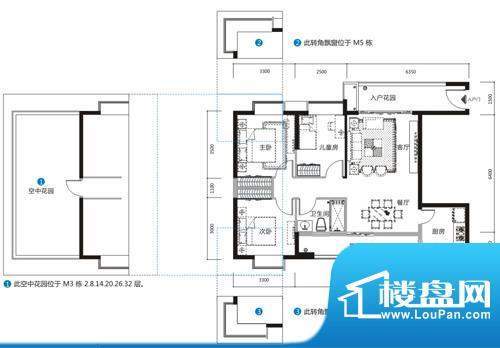 天马河公馆M户型-03面积:99.45平米