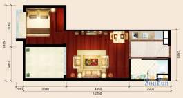 骏御华庭04户型 1室面积:45.00平米