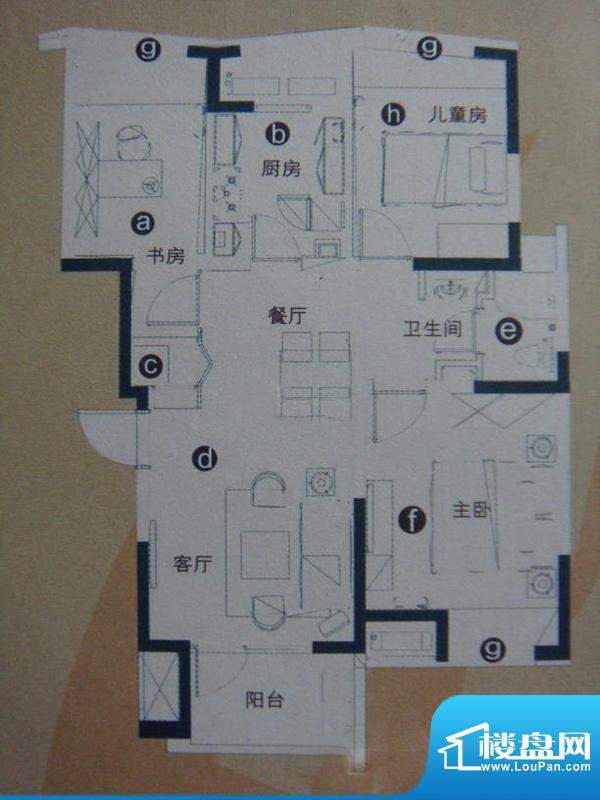 万科城花新园B户型 面积:99.00平米