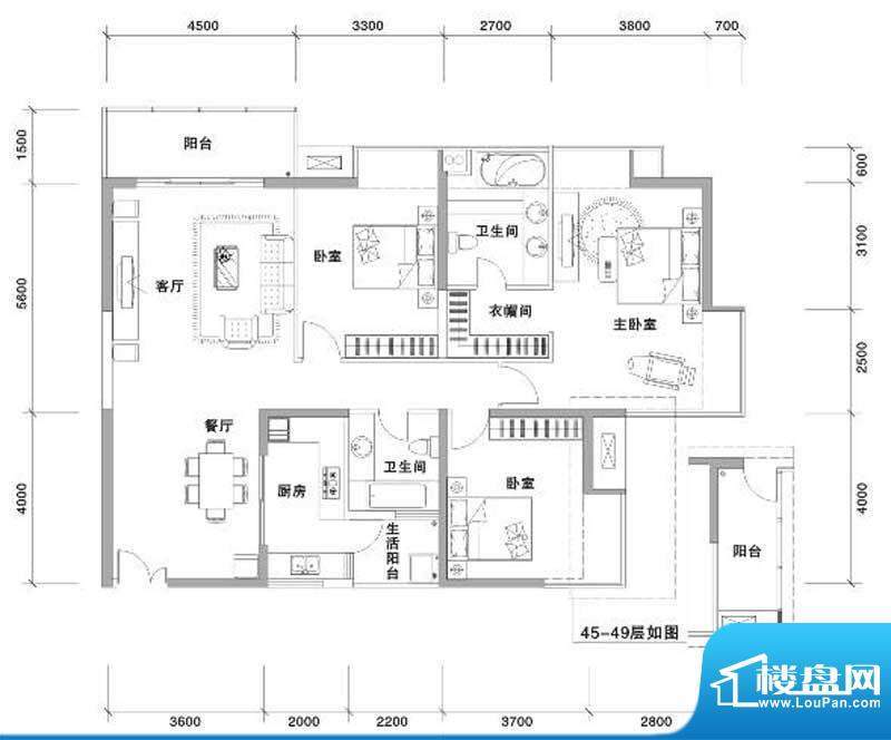 兰亭国际名园2座H户面积:160.00平米