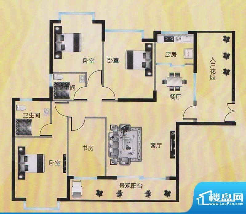 狮峰公馆A户型（3栋面积:145.00平米