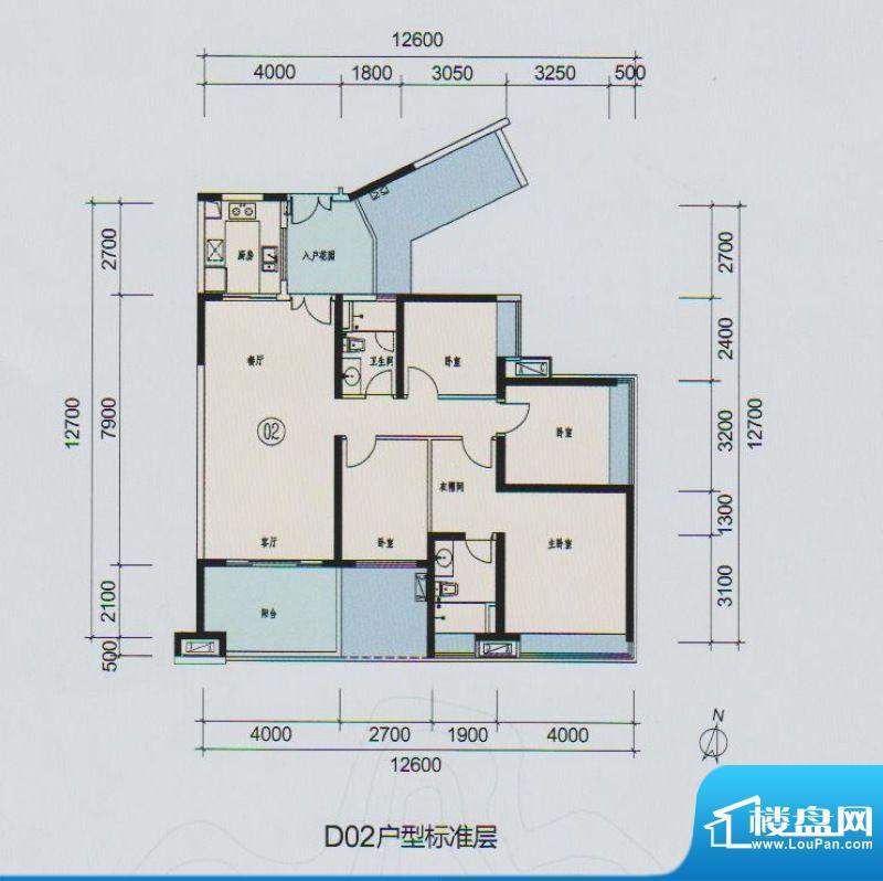 时代山湖海D02户型标面积:140.05平米