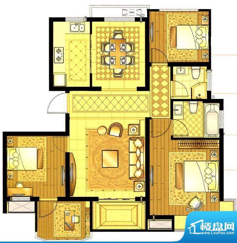 轩和苑B1户型 3室1厅面积:103.61平米