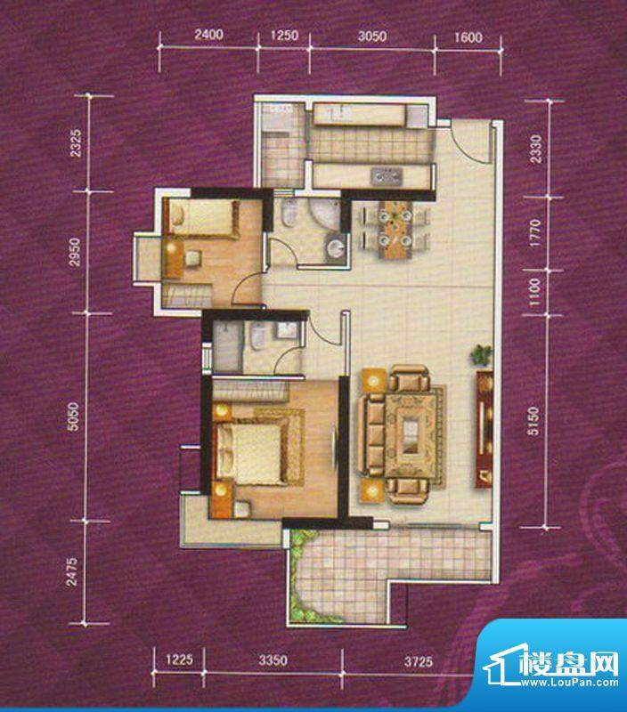 龙津华府F栋02户型 面积:98.00平米