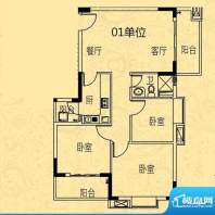 东方苑1号楼平01单元面积:94.91平米