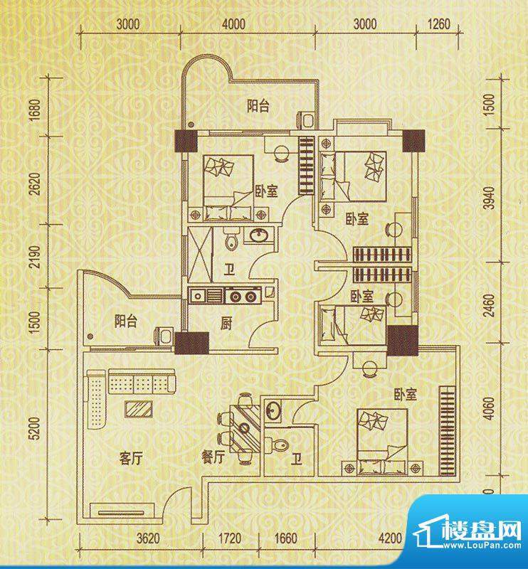 天河豪景03户型 4室面积:123.46平米