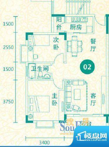 翡翠城14-17栋02户型面积:81.35平米